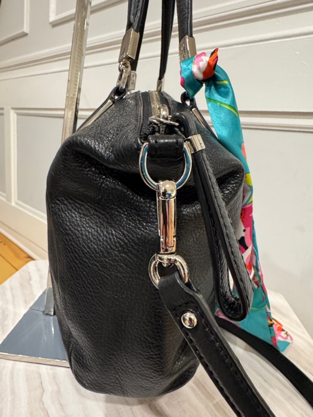 Coach Bag Madison Kelsey Small Black Pebbled Leather Satchel Crossbody Bag - Picture 8 of 17